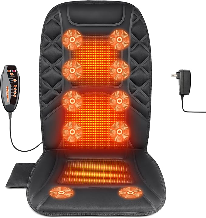 CARSHION 10 Vibrating Massage Nodes Back Massager Chair Pad for Pain Relief Home Office Use