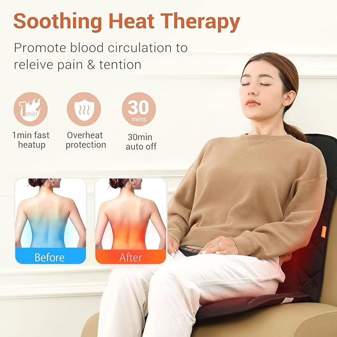 CARSHION Upgraded Length Back Massager with Heat,10 Vibration Massage Seat Cushion for Home,Heated Seat Cover Cushion for Pain Relief