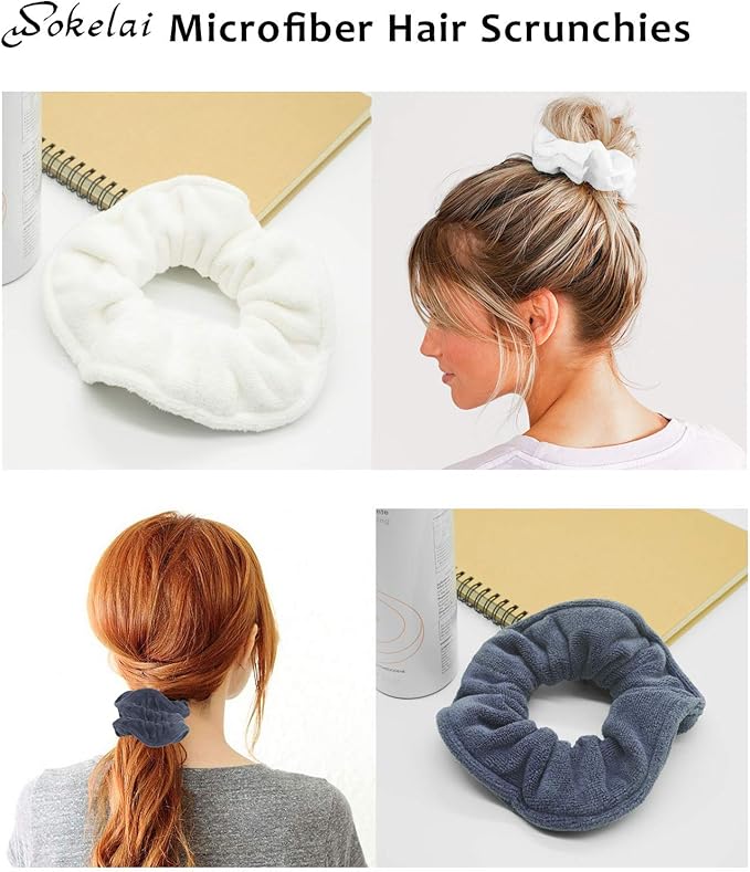 Hair Drying Towel Scrunchies - Terry Cloth Scrunchie Large Microfiber Hair Ties for Frizz Free Women Girls Thick Fuzzy Scrunchy Bobbles Hair Bands Ropes Ponytail Holder Wet Hair Accessories