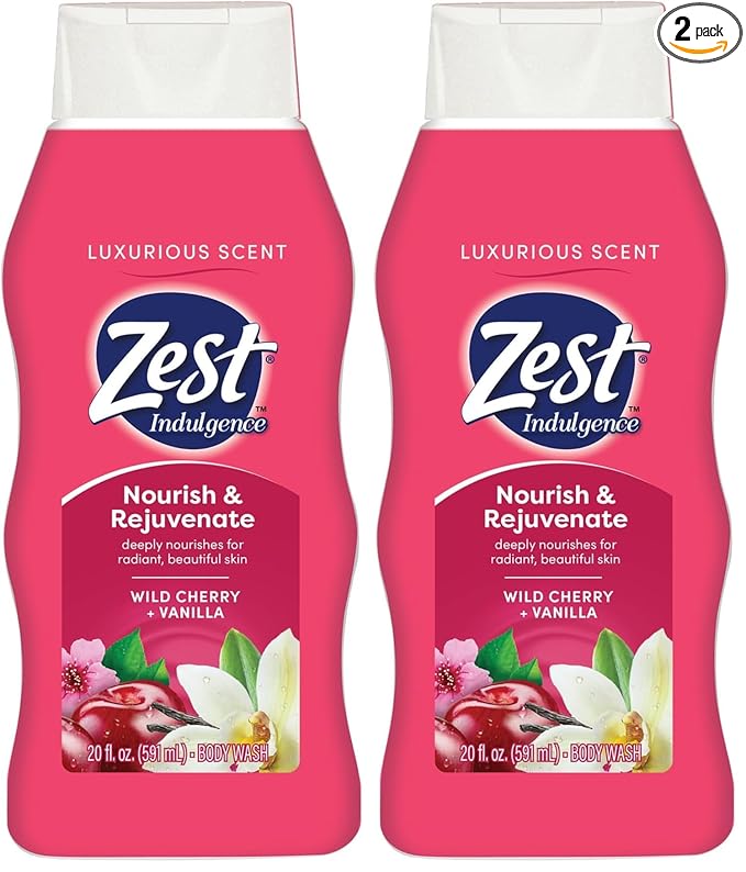 Zest Body Wash - Infused with Wild Cherry and Vanilla - Hydrating Body Soap - Suitable for All Skin Types - Wild Cherry and Vanilla - 20 oz,(Pack of 2)