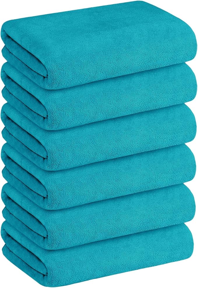 JML Large Microfiber Bath Towels Set of 6, 30" x 60", Oversized, Soft, Super Absortbent, Fast Drying Bathroom Towel for Sauna, Salon, Sport, Fitness, Yoga, Teal