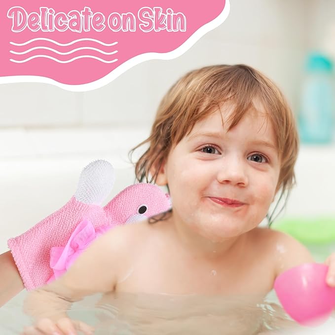 Dimeho Kids Bath Gloves, 4/2pcs Shower Gloves Loofah for Kids Exfoliating BathGlove Body Scrub Glove Exfoliating Scrubber BallEasy to Lather Lovely Animal Colorful Design (3)