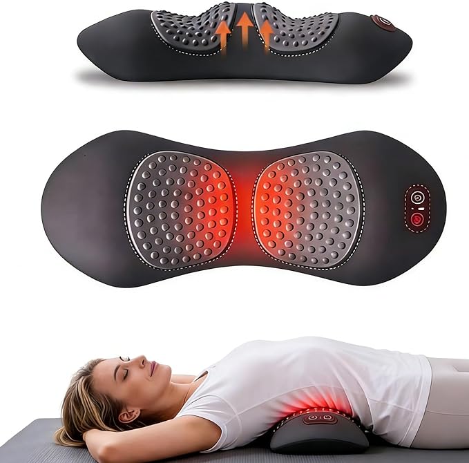 3 in 1 Electric Massage Lumbar Pillow, Equipped with Heating, Vibration, and Traction Functions Spine Triple Fusion Back Massager, Back Massager for Pain Relief deep Tissue