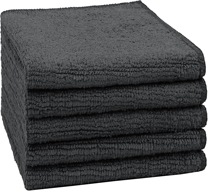 Orighty Washcloths, 5 Pack Microfiber Face Towels, Highly Absorbent and Soft Feel Wash Cloths & Hand Towels for Bathroom, Hotel, Spa, and Gym, 11.5x11.5 Inch, Black