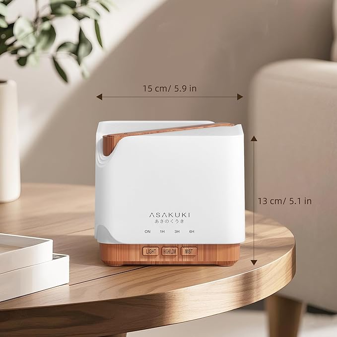 ASAKUKI Essential Oil Diffuser for Home, Large 700 ml Aromatherapy Humidifier with Top 6 Essential Oil Sets, Automatic Shut-Off, 7 LED Lights for Living Room, Bedroom, Hotel, Gift for Mom - Yellow