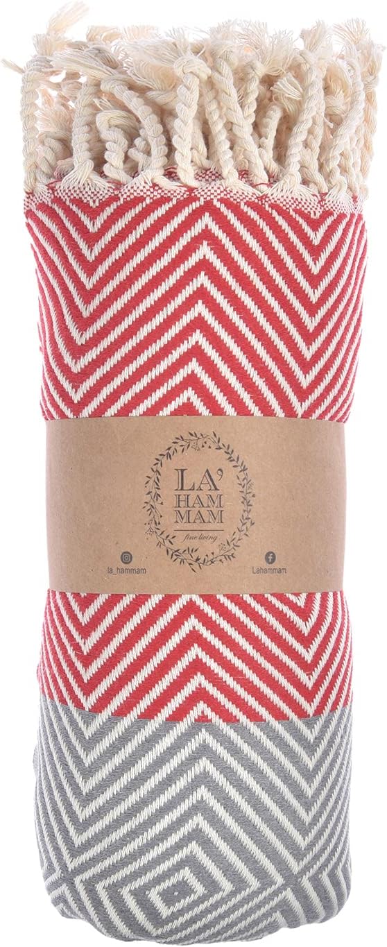 Personalized Embroidered Beach Towel | Throw Blanket, Easy Carry Sand Free, Highly Absorbent, Quick Dry, Turkish Towels for Travel Camping Bath Sauna Beach Gym Pool Yoga SPA by Lahammam, Design, Red