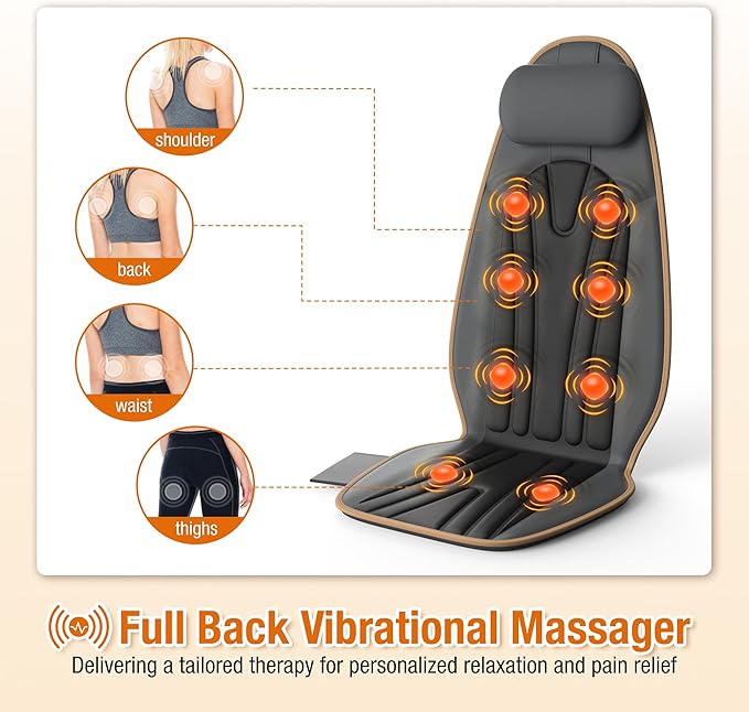SLOTHMORE Heated Back Massager for Chair, Vibrating Massage Cushion with Heat for Neck, Back & Thighs, Massage Chair Pad for Office Chair, Home Use - Ideal Gifts for Mother Mom Dad