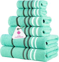 CASA COPENHAGEN Exotic 6Pcs 100% Egyptian Cotton Designer Towels Gift Set- Aqua Blue, 550GSM,2Bath2Hand2Washcloths,Bath Towels for Bathroom (Box Pack,Gift Ribbon Set for Women & Men)