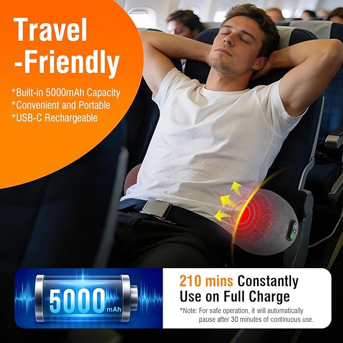USUIE 3-in-1 Rechargeable Electric Lumbar Support Pillow with Heat & Massage & Traction, Ergonomic Lower Back Massager for Pain Relief Deep Tissue, Ideal for Car/Bed/Sleeping/Office Chair/Travel