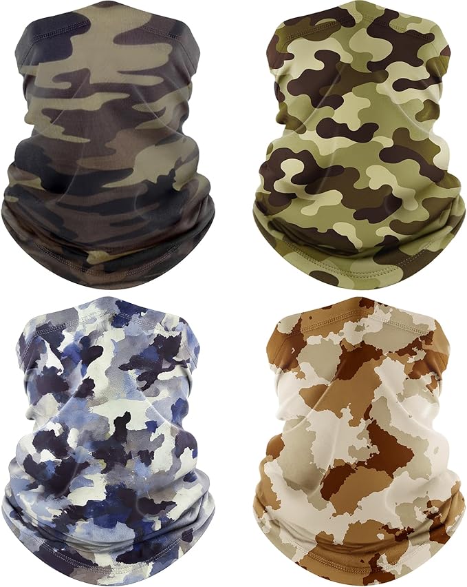 ROXUN 4 Pack Neck Gaiter, Cooling Breathable Face Mask UV Protection Scarf Hiking Bandana for Men/Women