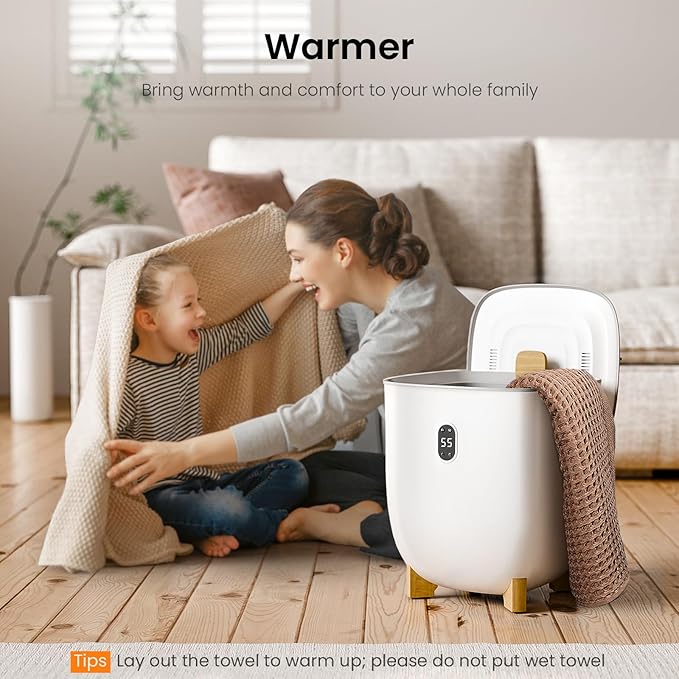 Electactic 25L Towel Warmer,Large Towel Warmers for Bathroom,Hot Towel Warmers Bucket with 2 Heating Modes,Auto Shut-Off,LCD Screen,Fits 2 Blankets,Bathrobes, White