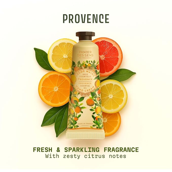 Panier des Sens - Small Hand Cream for Dry Cracked Hands - Provence Citrus Mini Hand Lotion for Dry Skin - With Shea Butter and Olive Oil - Hand Care 97% Natural Ingredients - Travel Size 1 floz