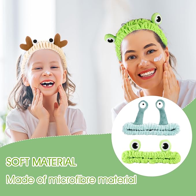 WLLHYF 3 Pack Spa Headband Face Wash Hairband Facial Makeup Head Wraps Cartoon Elastic Head Band Cute Frog Snail Crab Shower Headband Creative Hair Accessories for Beauty Skincare Sports