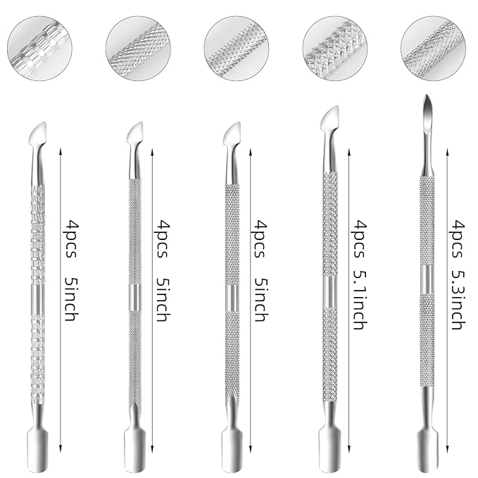 20 Pcs Cuticle Pusher Tools, Professional Dual Sided Stainless Steel Cuticle Trimmer & Remover for Toenails and Fingernails, Manicure Pedicure Tool for Gel Polish Removal