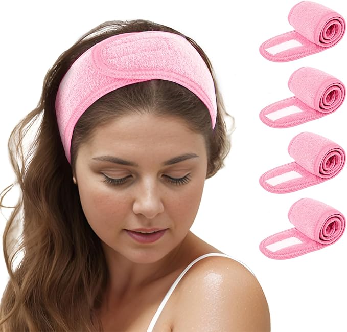 TopTie 4PCS Spa Facial Headband Skincare Makeup Head Wrap Adjustable Terry Cloth Head Band for Washing Face