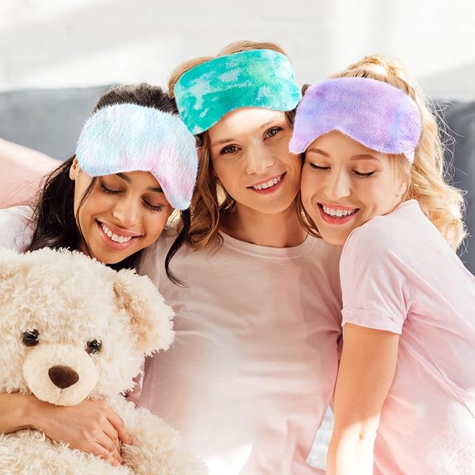 Cuffbow 6 Pack Plush Sleep Mask Set, Cute Plush Eye Masks for Sleeping, Soft Comfortable Travel Nap Blindfold, Sleepover Party Favors for Women(Tie Dye,Colorful)