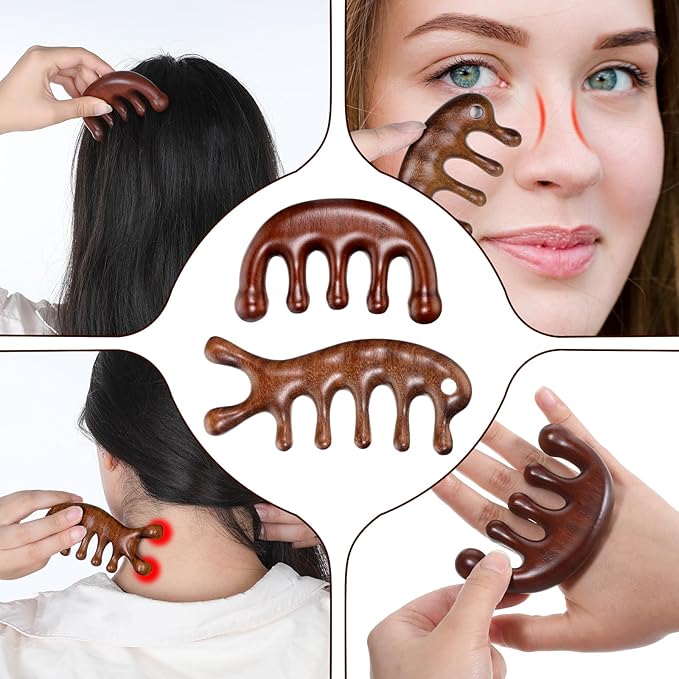 2 Pack Wooden Head Scalp Massager Comb, Scalp Massager Loc Comb Wooden Scalps Massagers Combs for Hair Growth Head Massages Tool for Scalps Meridians