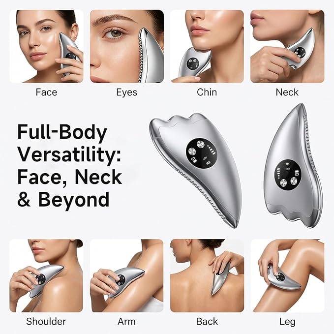 Electric Face Massager Tool with Micro-current & Heated, 2-in-1 Dual-Sided Electric Gua Sha for Chin, Arms, Legs, No-Noise Gua Sha Facial Tool for Firming, Sculpting & Skincare