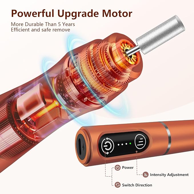 TUOBEO Cordless Nail Drill Electric Rechargeable File Kit, Professional Efile Acrylic Gel Nail Polish Remover Pedicure Manicure Machine Portable Set with 11 Bits 56 Sanding Bands for Salon Orange