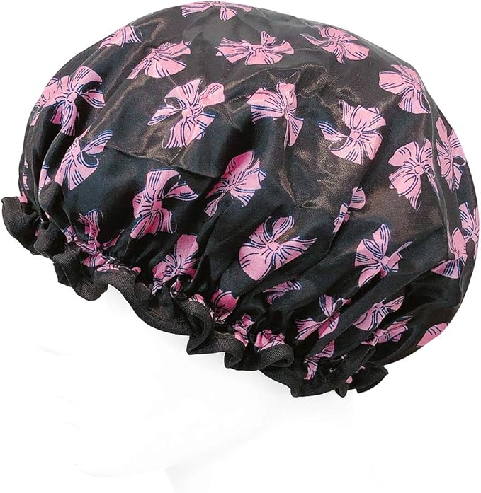 allydrew Reusable Women's Waterproof Shower Caps for Long Hair, Pink Bows