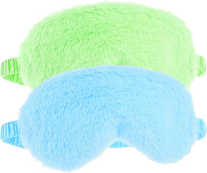 2 Pcs Plush Leopard Eye Mask Soft Sleeping Blindfold Eye Cover Comfortable Furry Faux Fur Sleeping Mask Satin Nap Night Eyeshade Cover for Women Men Gift (Green, Blue)