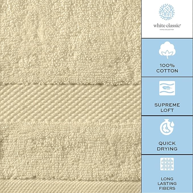 White Classic Luxury Bath Towels Large - Cotton Hotel spa Bathroom Towel |30x56 | 4 Pack | Beige