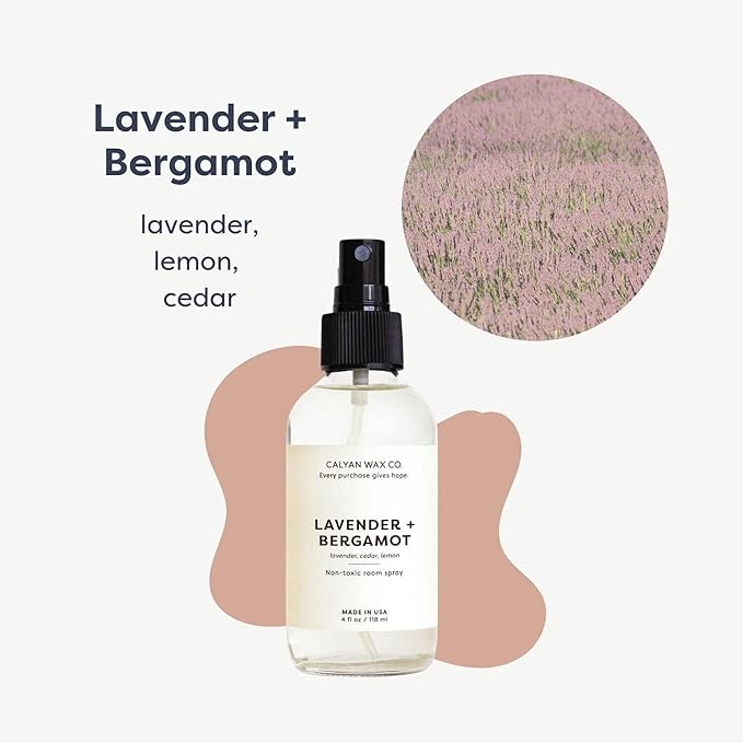 Calyan Wax Co. Lavender & Bergamot Room Spray - Non Toxic Air Freshener - Natural Room Deodorizer with Essential Oils - Air Freshener Spray for Home - 4 fl oz