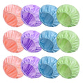 12 PCS Shower Caps for Women, Double Side Waterproof Shower Cap, Reusable Elastic Bath Caps for Shower, EVA Bathing Shower Caps, Bath Hair Caps - Set A (Purple+Pink+Blue+Green)