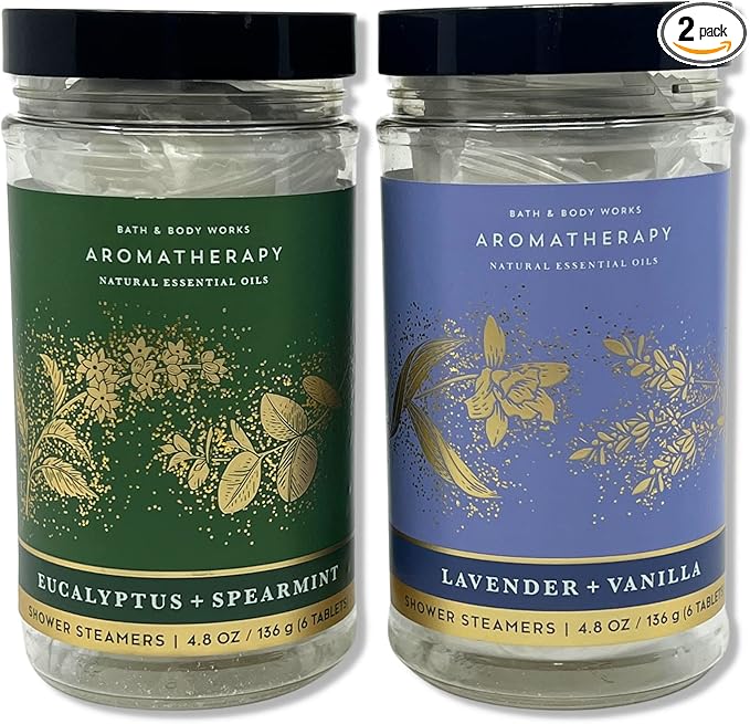 Bath & Body Works - Aromatherapy - Shower Steamers, 6 Tablets Each - 2 Pack Bundle - Lavender Vanilla and Eucalyptus Spearmint