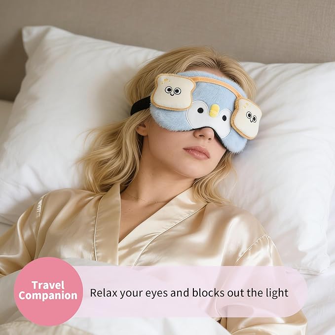 PERFECTSIGHT Sleep Eye Masks, Cute Penguin Sleep Eye Cover Lightweight Adjustable Eyeshade Mask Cover for Women Kids Girls Sleep Travel Nap, Toast Headphone