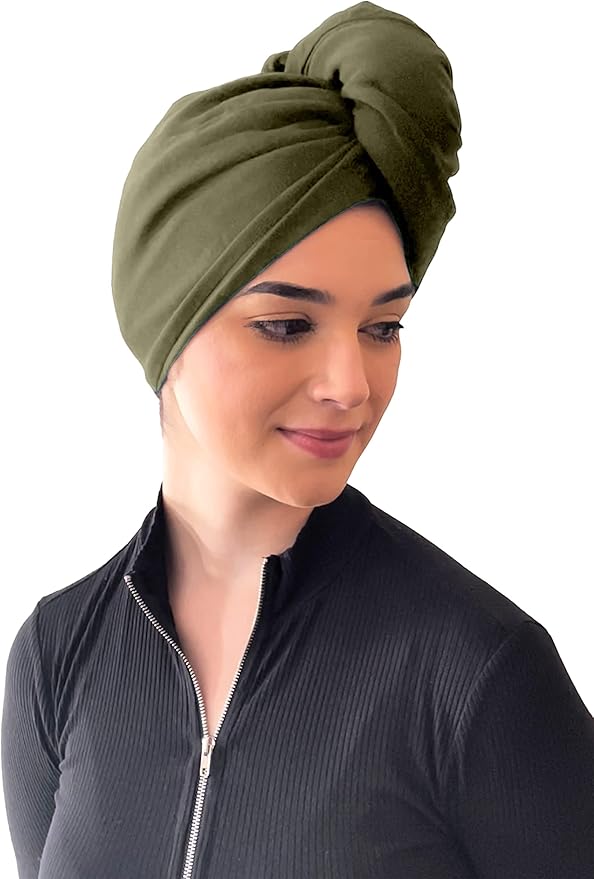 Elizabeth Roberts 100% Cotton T Shirt Hair Towel Wrap Plopping Essential Turban Style Hair Drying Towel for Women and Men All Hair Types and Styles, Olive