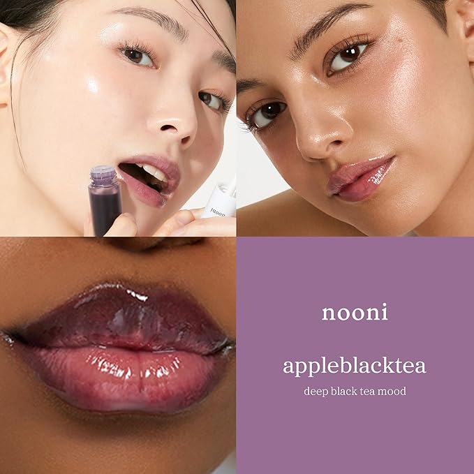 NOONI Korean Lip Oil - Appleblacktea | Long-Lasting, Moisturizing, Plumping, Revitalizing for Dry Lips, Waterproof, No Peel Off, Hydrating Lip Stain, Stocking Stuffers, Teen Girl Gifts, 0.12 FL Oz