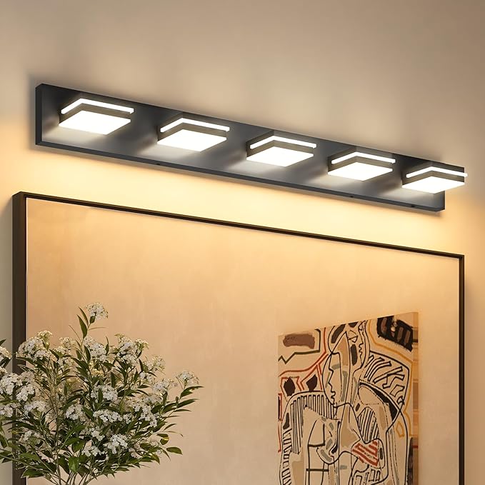 VOLISUN Modern 5-Light, 40-Inch Black Bathroom Vanity Light Fixtures Over Mirror, 5CCT Dimmable, Energy Efficient, ETL Certificated