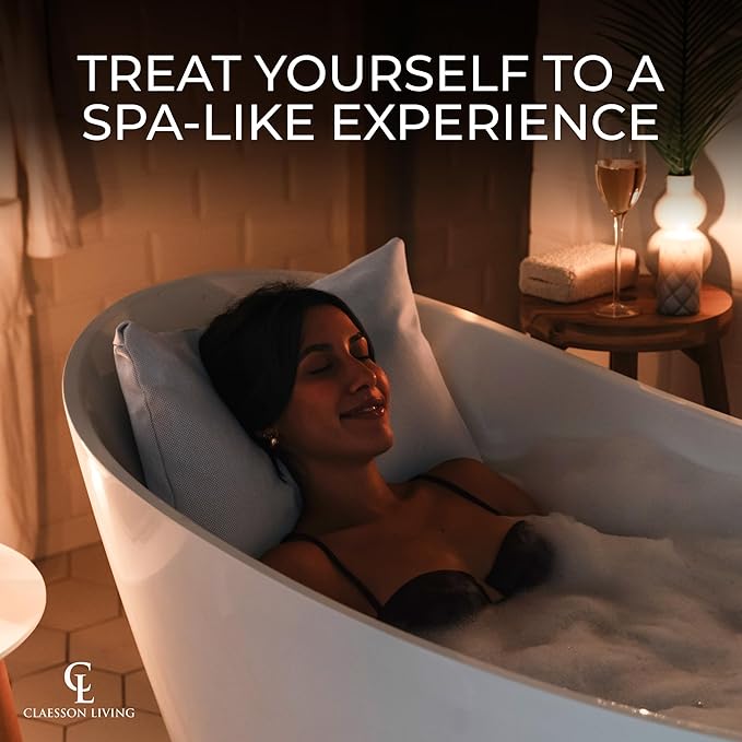 Luxury Bath Pillow for Tub - Thick and Comfortable Bathtub Pillow Support for Head and Neck and Back - Washable Quick-Drying Bath Pillows - Bath Cushion for Home Spa - Fits Any Bathtub - White