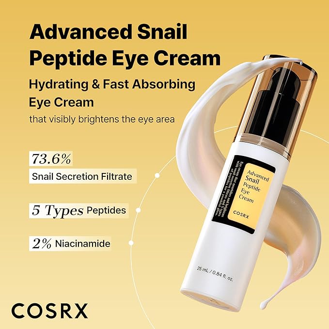 COSRX Snail Mucin Peptide Under Eye Cream, 0.84 fl oz, 73.7% Snail Mucin and Niacinamide, Eye Care, Eye Cream Anti Aging, Dark Circles, Korean Skin Care, Mothers Day Gifts for Mom