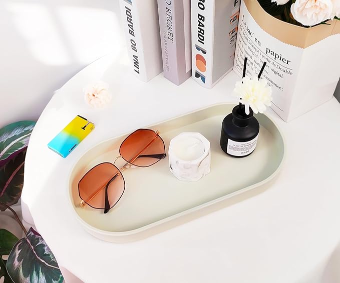 Green Small Tray (11.8 inch), 3 Pack Oval Tray for Kitchen Counter, Bathtub Bathroom Vanity Items, Countertop Organizer, Coffee Accessory, Bar, Serving Seasoning, Salt and Pepper, Soap.