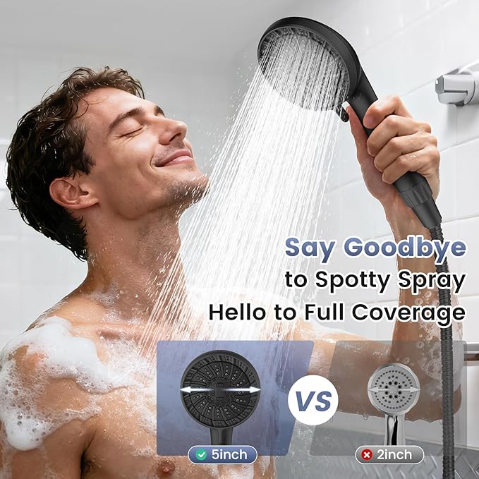 PWERAN Filtered Shower Head with Handheld, High Pressure 8 Spray Showerhead with Filters & Upgraded Detachable Shower Head, Water Softener Filters Beads for Hard Water -Remove Chlorine (Black)
