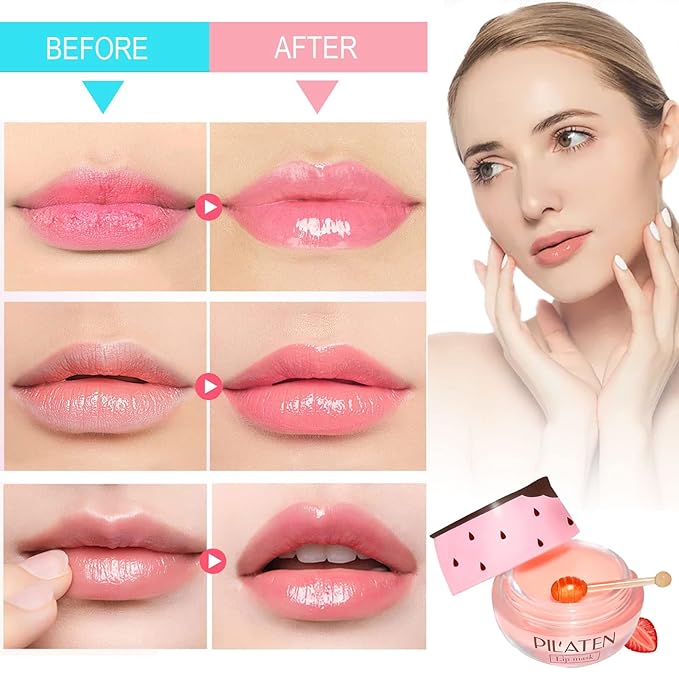 Bee Lip Balm Honey Pot, 4 Pack Honey & Strawberry Lip Mask Propolis Lip Mask Moisturizing Hydrating Prevention Dry and Cracked Lip Scrubs Exfoliator (2 Honey+2 Strawberry) (D#)