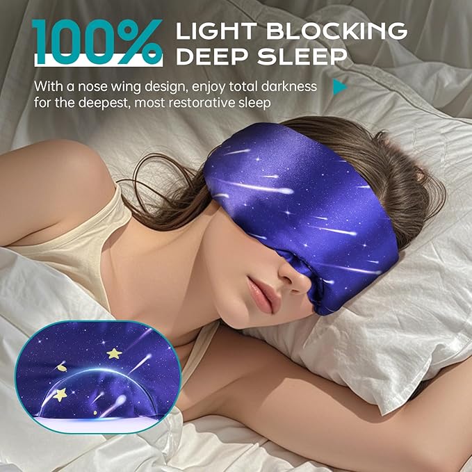 MUSICOZY Silk Sleep Mask for Women Men, Ultra-Soft Mulberry Silk Eye Mask with Adjustable Velcro Strap, Breathable Sleep Mask for Total Darkness, Perfect for Travel, Naps & Nighttime Rest