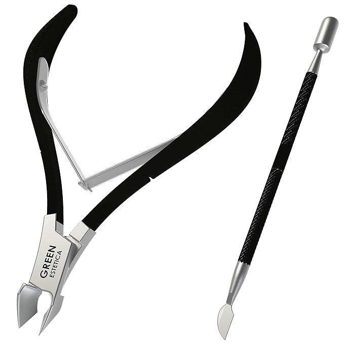 Professional Cuticle Trimmer Nail Cuticle Cutter Stainless Steel Cuticle Nippers with Sharp Blades Double Spring Manicure Tools for Nail Care Pedicure Home Spa (Black - Pusher Included)