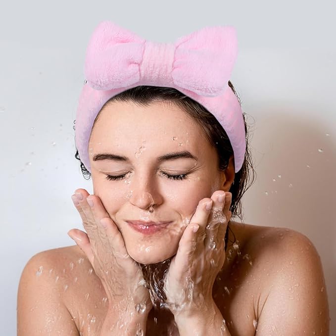 20 PCS Spa Headband Bulk, Pink Spa Headbands for Women, Hair Band for Washing Face Beauty Shower Skincare, Elastic Bowknot Make up Headband
