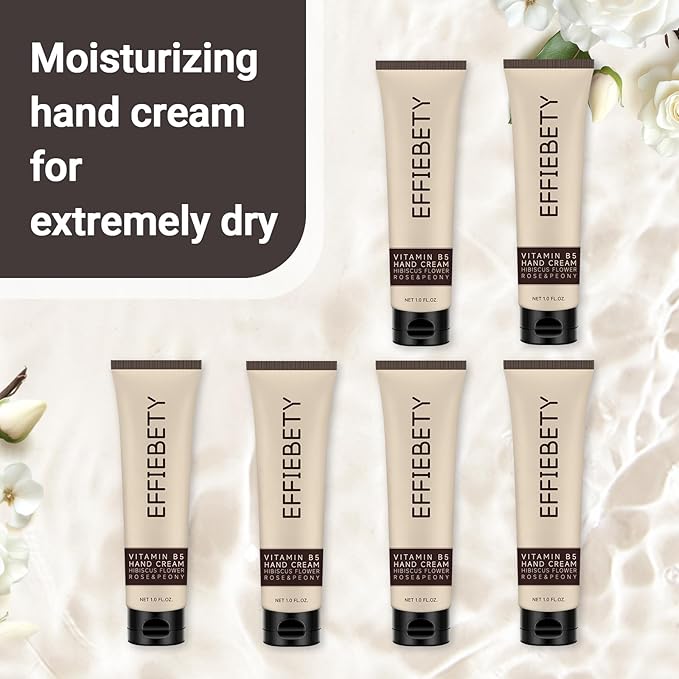 Vitamin B5 Hand Cream 6 Pack, Fast-Absorbing & Non-Greasy for Deeply Hydrated, Soft Skin, Infused with Hibiscus Flower, Rose & Peony, Vegan & Cruelty-Free (1 fl oz)