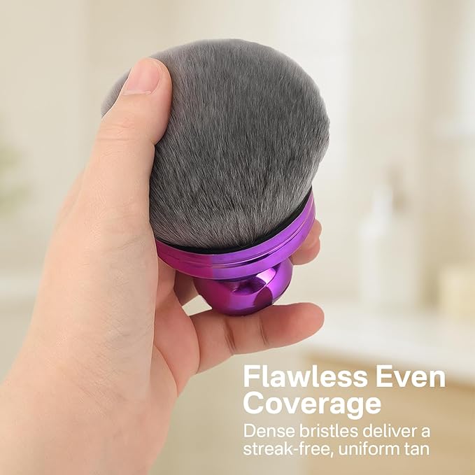 Kabuki Self Tanner Brush – Round Dome Blending Brush for Face & Body, Palm-Grip Applicator for Smooth, Streak-Free Tan | Soft Synthetic Bristles, Washable & Reusable (Purple)