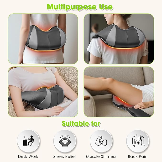 UFFAE Cordless Shiatsu Neck and Back Massager with Heat, Electric Deep Tissue Kneading Neck and Shoulder Massage, Best Gifts for Women Men Mom Dad Mothers Fathers Day Birthday Gift, Black (Cordless