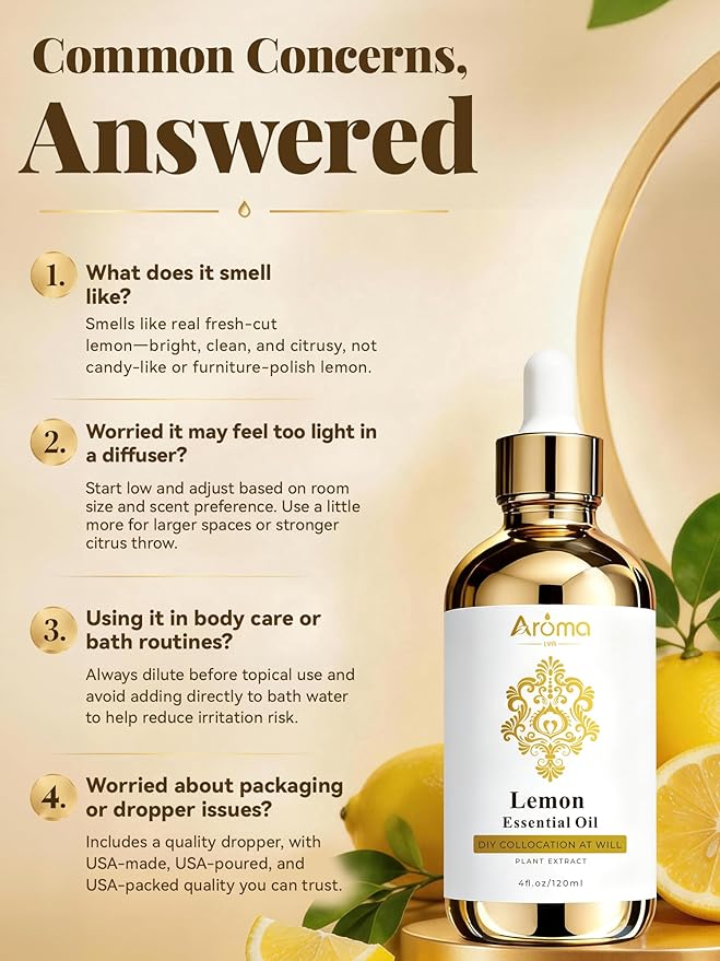 100% Pure Lemon Essential Oil 4 fl oz Thieves Oil Essential Oil - Essential Oils for Diffusers & Aromatherapy & Home Care Gifts for Women - Lemon Oil Essential Oil