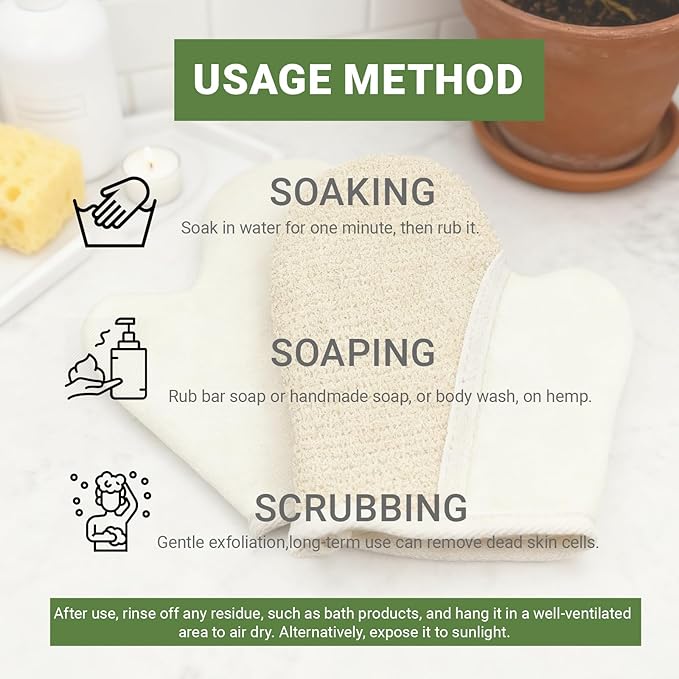 Exfoliating Glove Bath Mitts for Shower, Hemp Body Gloves for Shower Exfoliating, Body Exfoliator Glove Gentle on Skin, Deep Cleansing, 2 Pack of Shower Gloves Exfoliating for Women (White Mitt)
