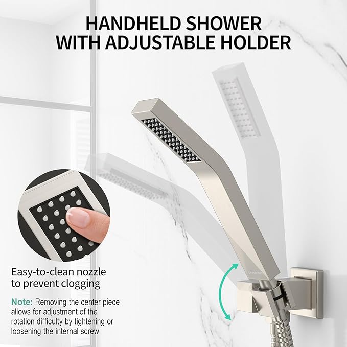 SR SUN RISE Shower Faucet Set - Shower Valve with 8 Inch Rainfall Shower Head and Handheld Shower - Wall Mounted Shower System with Rough In Valve and Shower Faucet Trim Repair Kits - Brushed Nickel