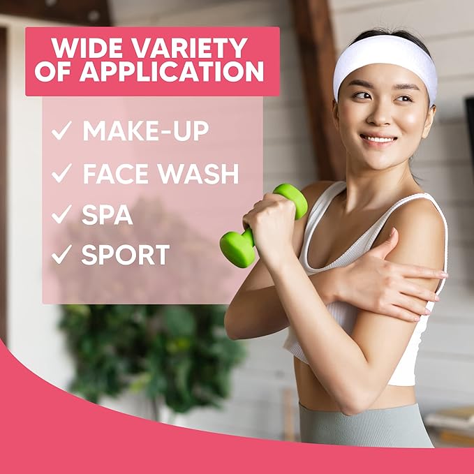 Spa Headband Head Wrap - Extra Long For Easy Fit - Terry Cloth Facial Makeup Sports Towel with Long Hook and Loop Tape from Small to Large Head (All White) (3-Pack)
