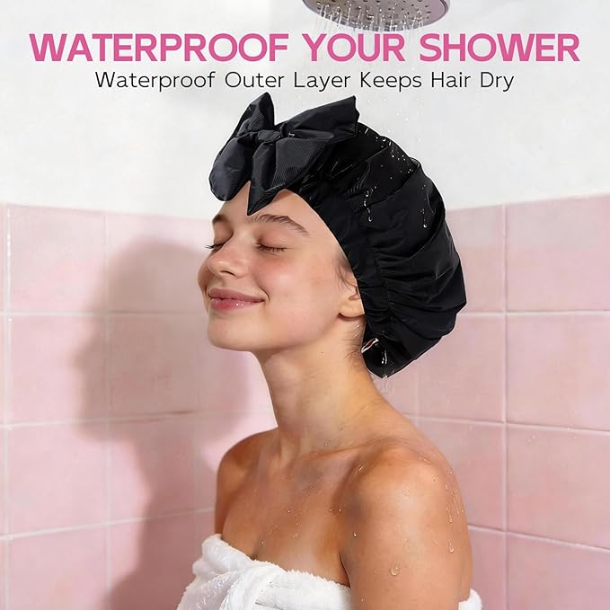 Years Calm Extra Large Shower Cap for Long Thick Hair – Waterproof Double Layer Bath Cap with Satin Lining, Secure Elastic Fit for Braids, Curls & Extensions