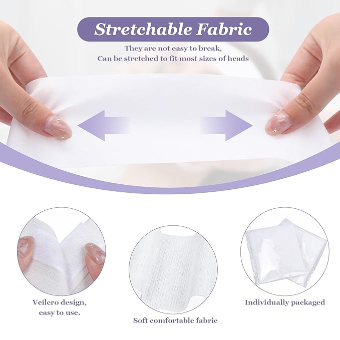 150 Count Disposable Spa Facial Headbands with Convenient Closure,Stretch Facial Headwraps Soft for Facials Skincare Spa